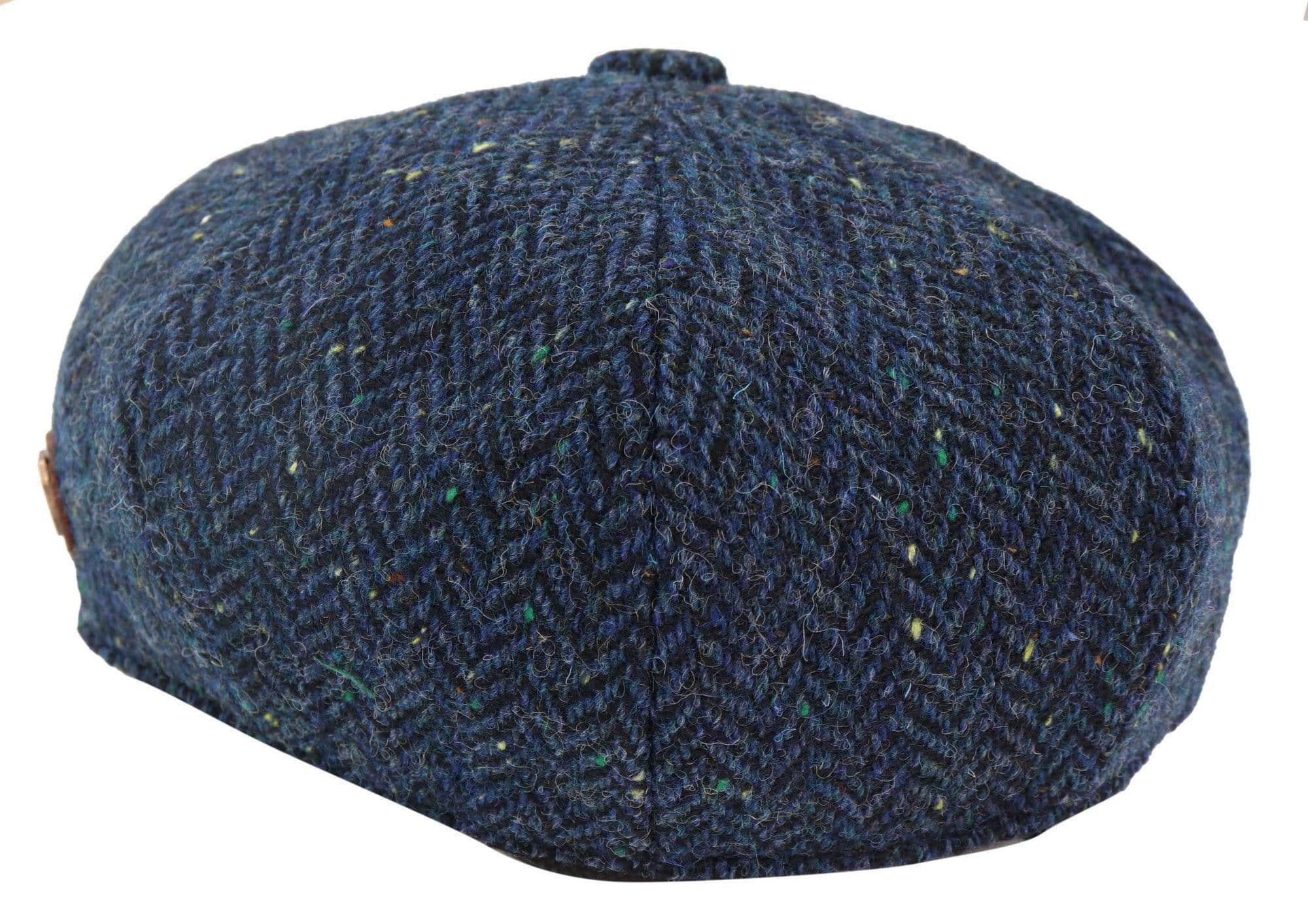 Boné masculino de tweed azul espinha de peixe com 8 painéis
