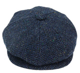 Boné masculino de tweed azul espinha de peixe com 8 painéis