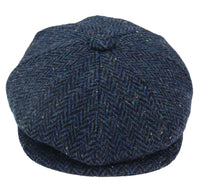 Boné masculino de tweed azul espinha de peixe com 8 painéis