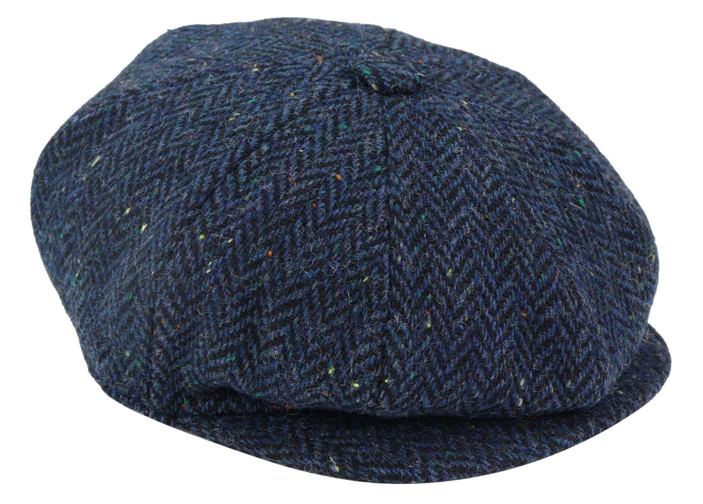 Boné masculino de tweed azul espinha de peixe com 8 painéis
