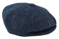 Boné masculino de tweed azul espinha de peixe com 8 painéis