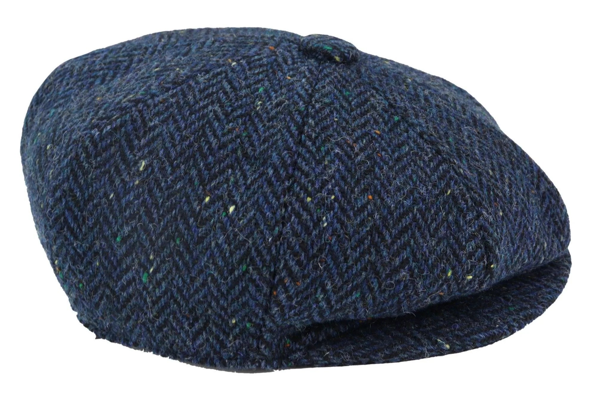 Boné masculino de tweed azul espinha de peixe com 8 painéis
