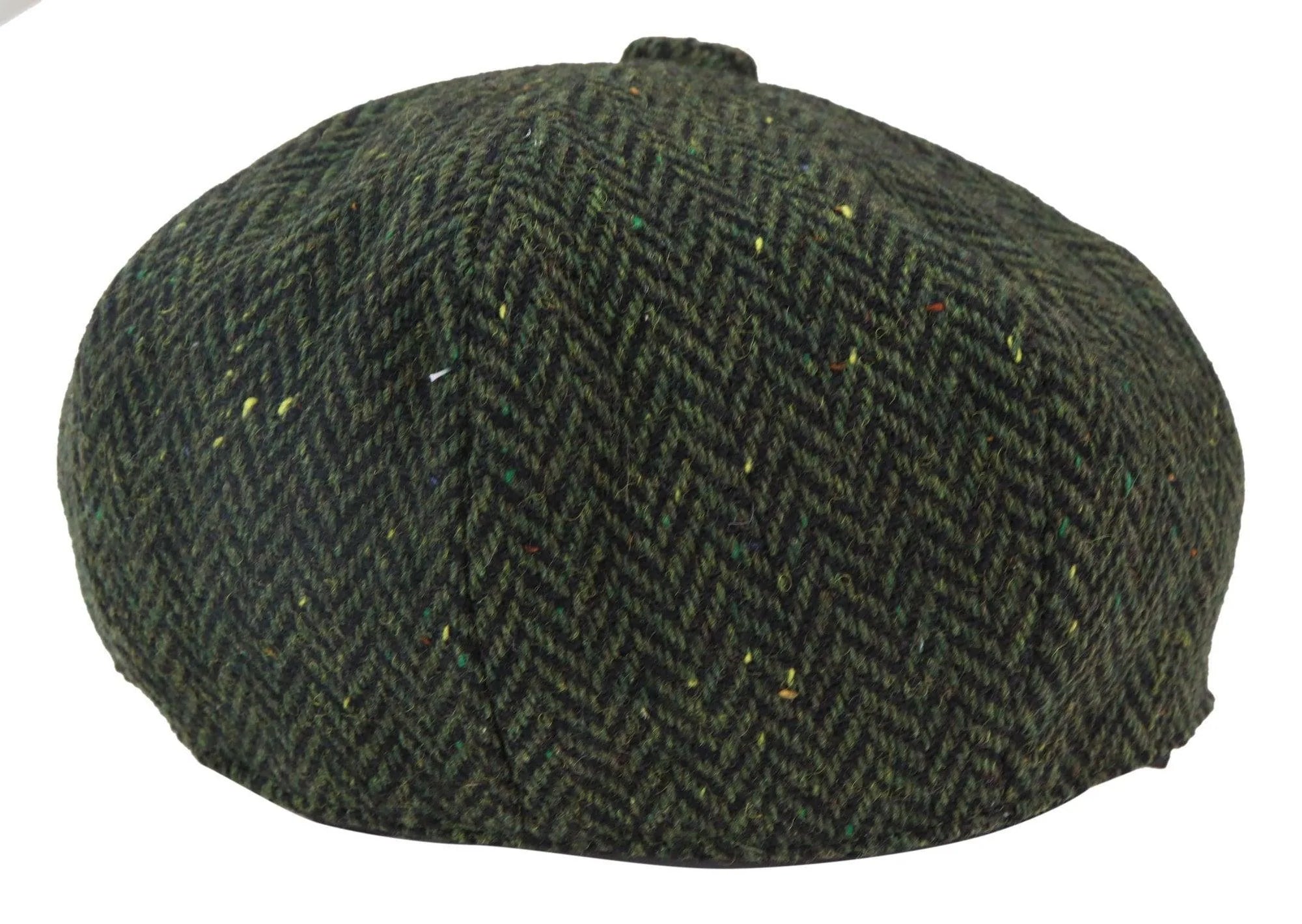 Boné masculino de tweed espinha de peixe com 8 painéis, cor oliva.