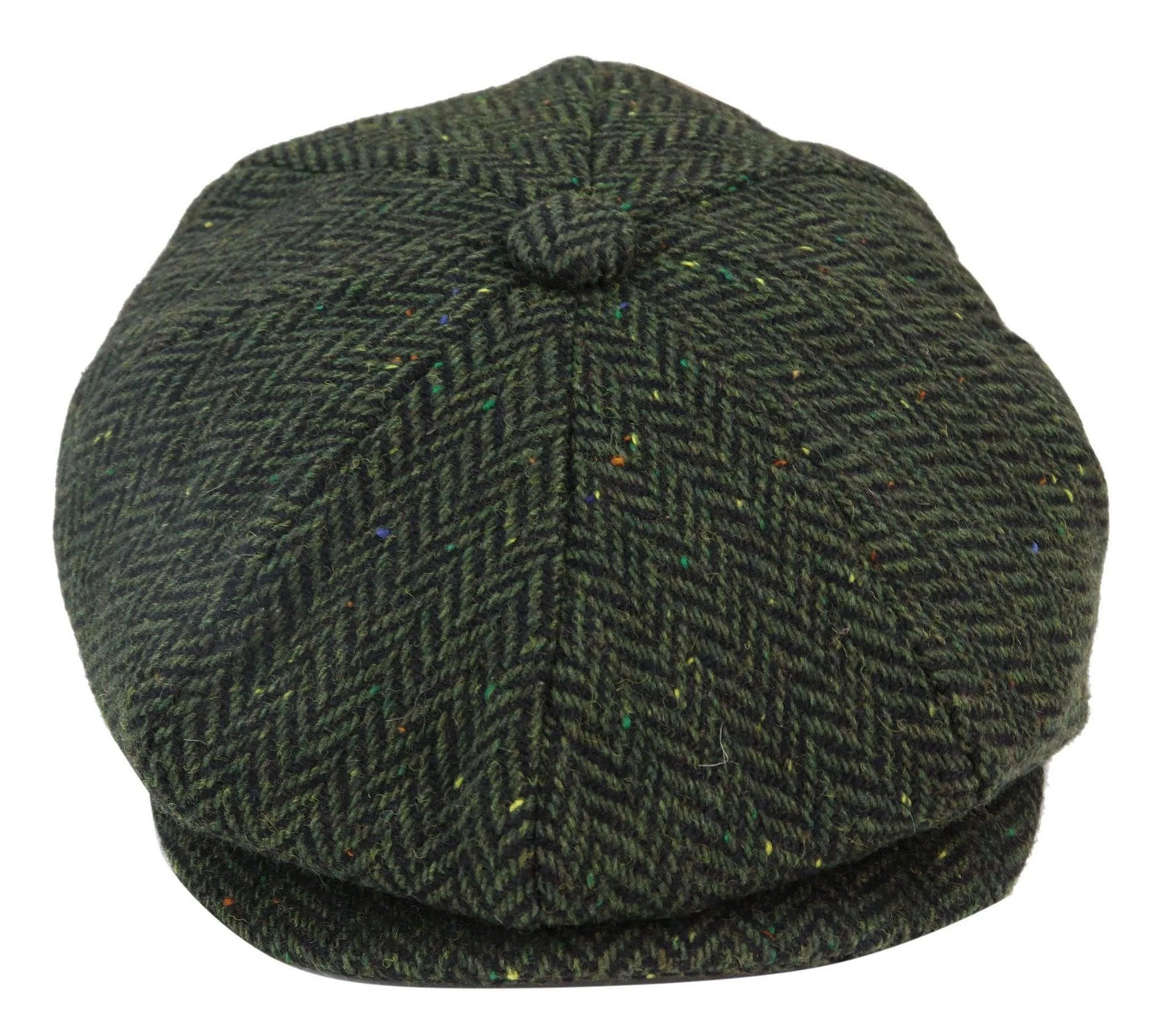 Boné masculino de tweed espinha de peixe com 8 painéis, cor oliva.