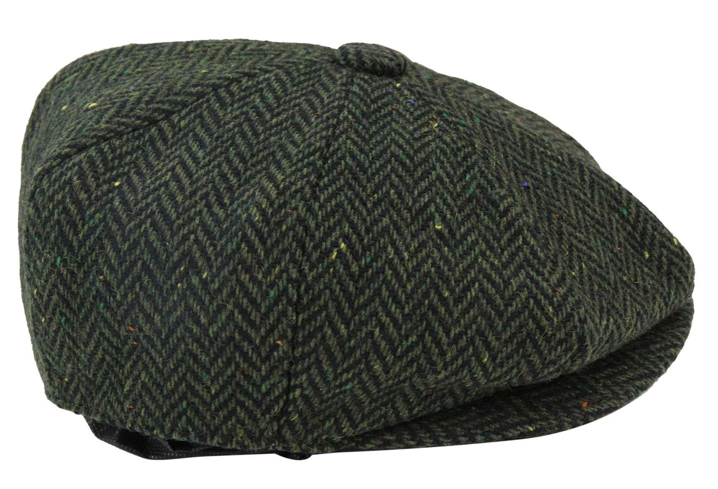 Boné masculino de tweed espinha de peixe com 8 painéis, cor oliva.