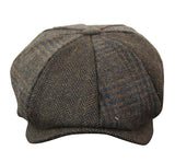 HT6325 - Boné Newsboy Masculino de 8 Painéis em Tweed Xadrez Espinha de Peixe