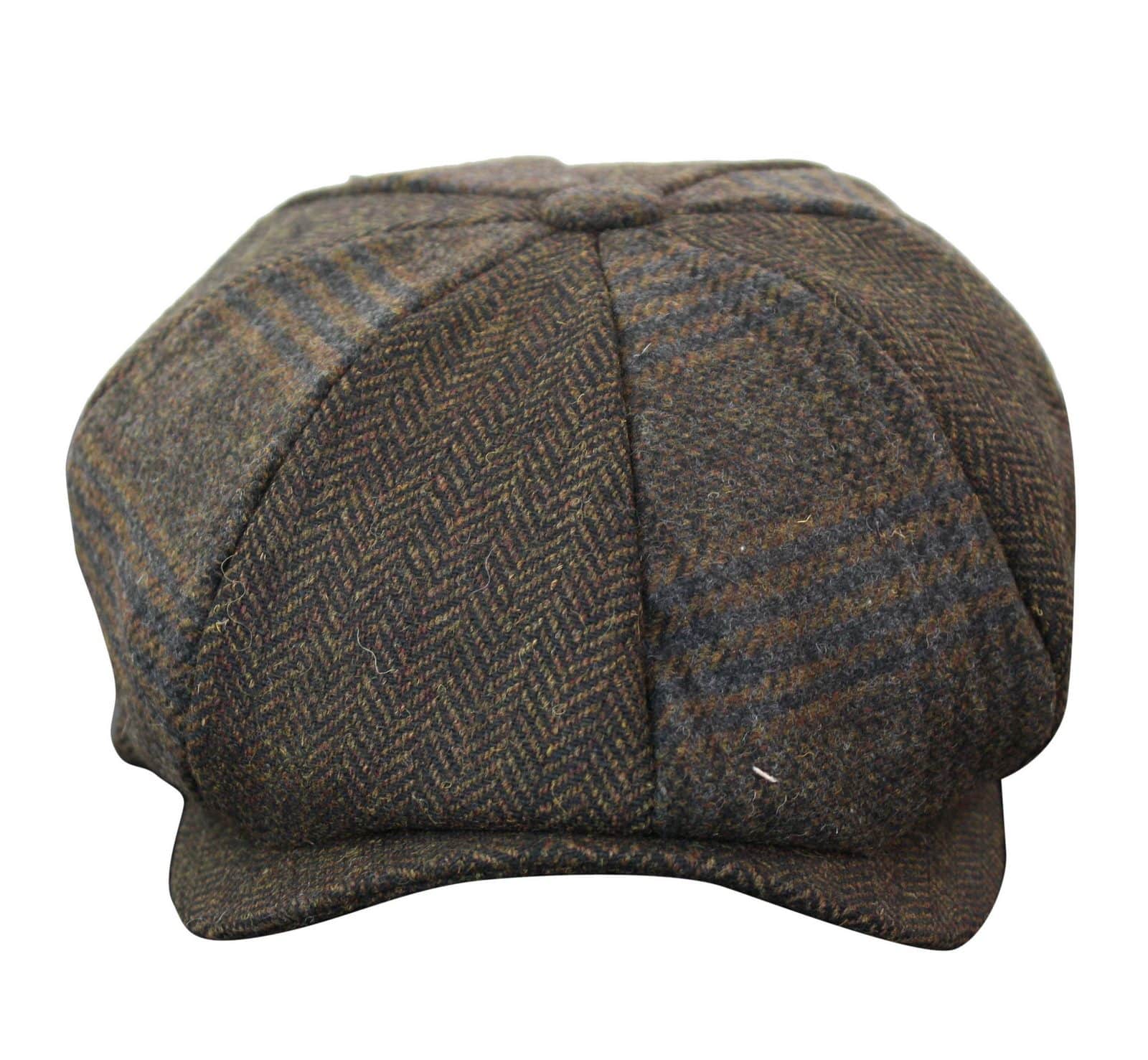HT6325 - Boné Newsboy Masculino de 8 Painéis em Tweed Xadrez Espinha de Peixe