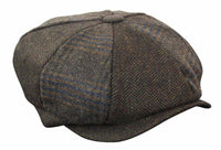 HT6325 - Boné Newsboy Masculino de 8 Painéis em Tweed Xadrez Espinha de Peixe