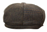 HT6325 - Boné Newsboy Masculino de 8 Painéis em Tweed Xadrez Espinha de Peixe