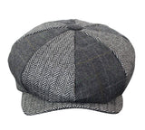 HT6325 - Boné Newsboy Masculino de 8 Painéis em Tweed Xadrez Espinha de Peixe