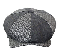 HT6325 - Boné Newsboy Masculino de 8 Painéis em Tweed Xadrez Espinha de Peixe