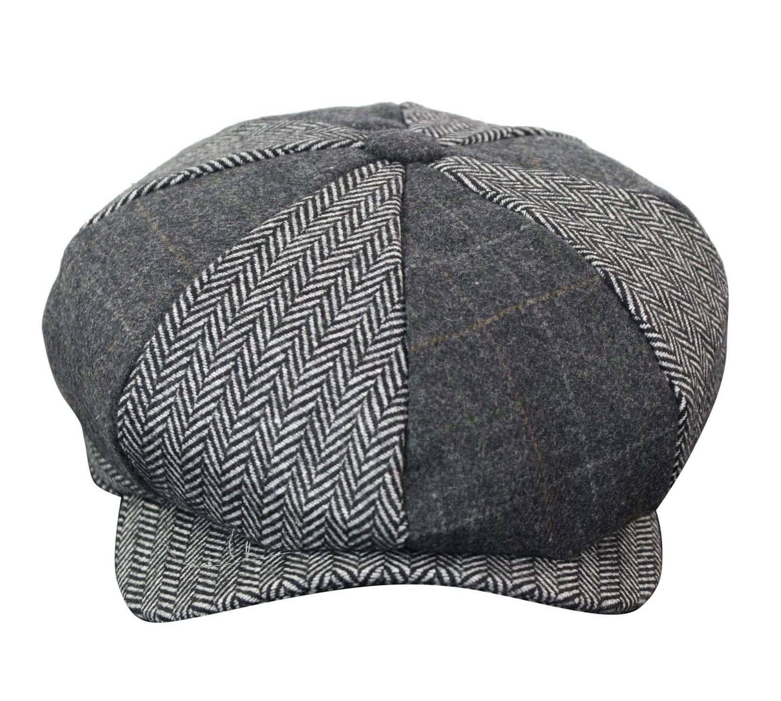 HT6325 - Boné Newsboy Masculino de 8 Painéis em Tweed Xadrez Espinha de Peixe