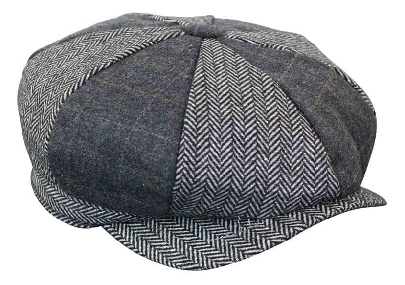 HT6325 - Boné Newsboy Masculino de 8 Painéis em Tweed Xadrez Espinha de Peixe