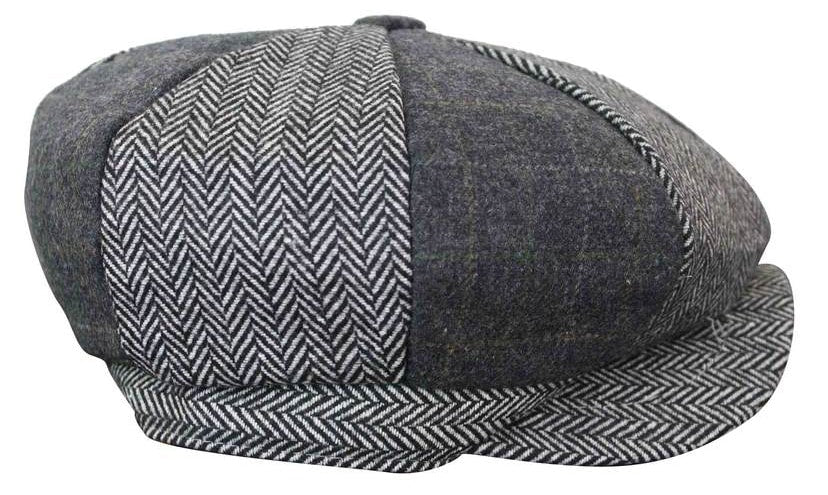 HT6325 - Boné Newsboy Masculino de 8 Painéis em Tweed Xadrez Espinha de Peixe