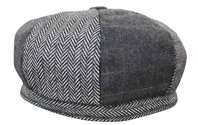 HT6325 - Boné Newsboy Masculino de 8 Painéis em Tweed Xadrez Espinha de Peixe