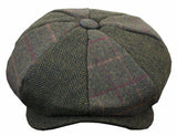 HT6325 - Boné Newsboy Masculino de 8 Painéis em Tweed Xadrez Espinha de Peixe