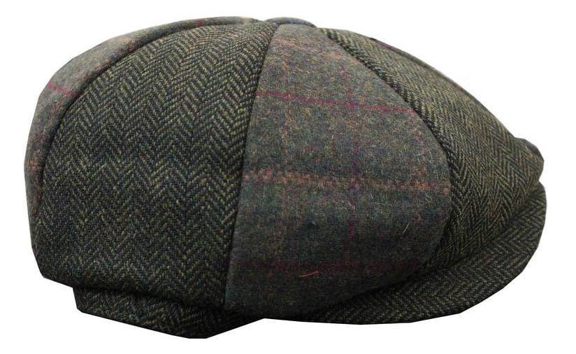 HT6325 - Boné Newsboy Masculino de 8 Painéis em Tweed Xadrez Espinha de Peixe