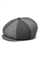 HT6325 - Boné Newsboy Masculino de 8 Painéis em Tweed Xadrez Espinha de Peixe