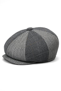 HT6325 - Boné Newsboy Masculino de 8 Painéis em Tweed Xadrez Espinha de Peixe