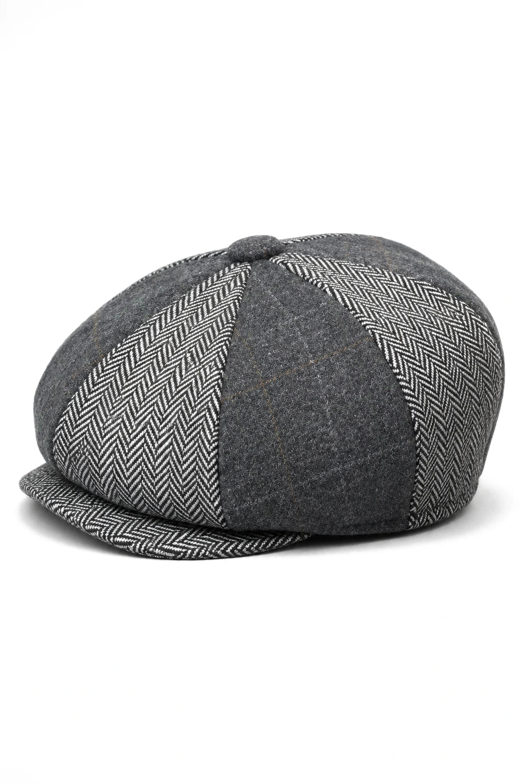 HT6325 - Boné Newsboy Masculino de 8 Painéis em Tweed Xadrez Espinha de Peixe