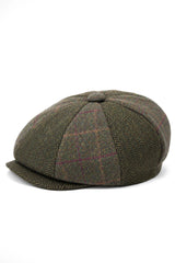 HT6325 - Boné Newsboy Masculino de 8 Painéis em Tweed Xadrez Espinha de Peixe