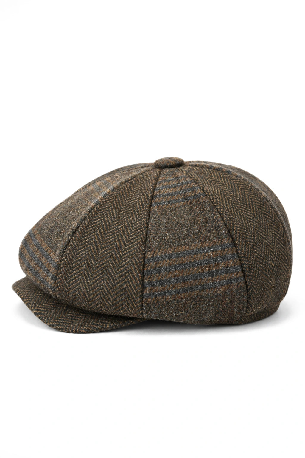 HT6325 - Boné Newsboy Masculino de 8 Painéis em Tweed Xadrez Espinha de Peixe