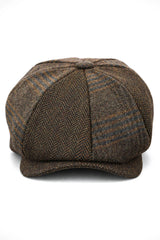 HT6325 - Boné Newsboy Masculino de 8 Painéis em Tweed Xadrez Espinha de Peixe