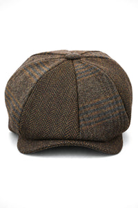 HT6325 - Boné Newsboy Masculino de 8 Painéis em Tweed Xadrez Espinha de Peixe
