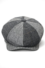 HT6325 - Boné Newsboy Masculino de 8 Painéis em Tweed Xadrez Espinha de Peixe