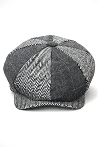 HT6325 - Boné Newsboy Masculino de 8 Painéis em Tweed Xadrez Espinha de Peixe
