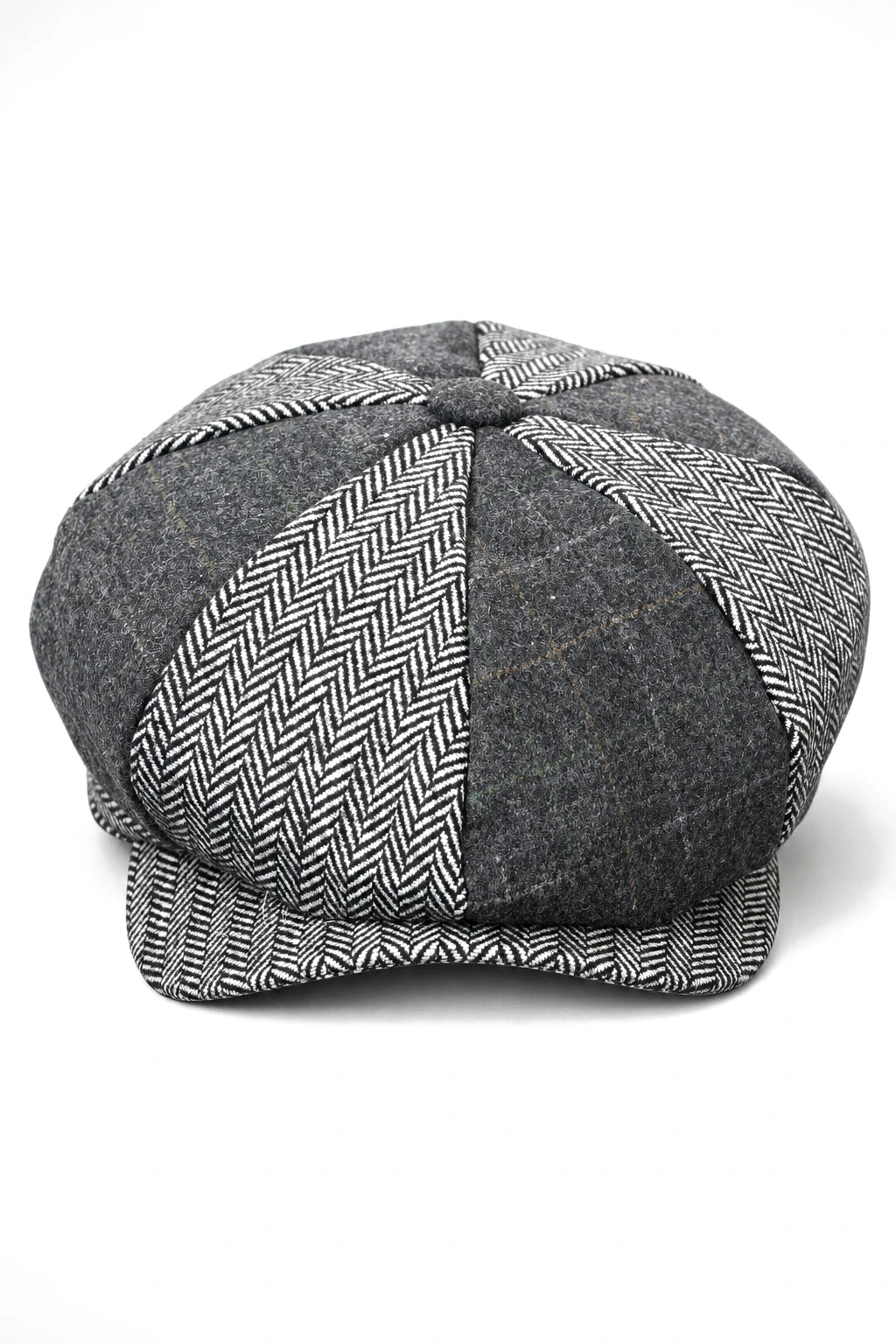 HT6325 - Boné Newsboy Masculino de 8 Painéis em Tweed Xadrez Espinha de Peixe