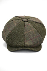 HT6325 - Boné Newsboy Masculino de 8 Painéis em Tweed Xadrez Espinha de Peixe