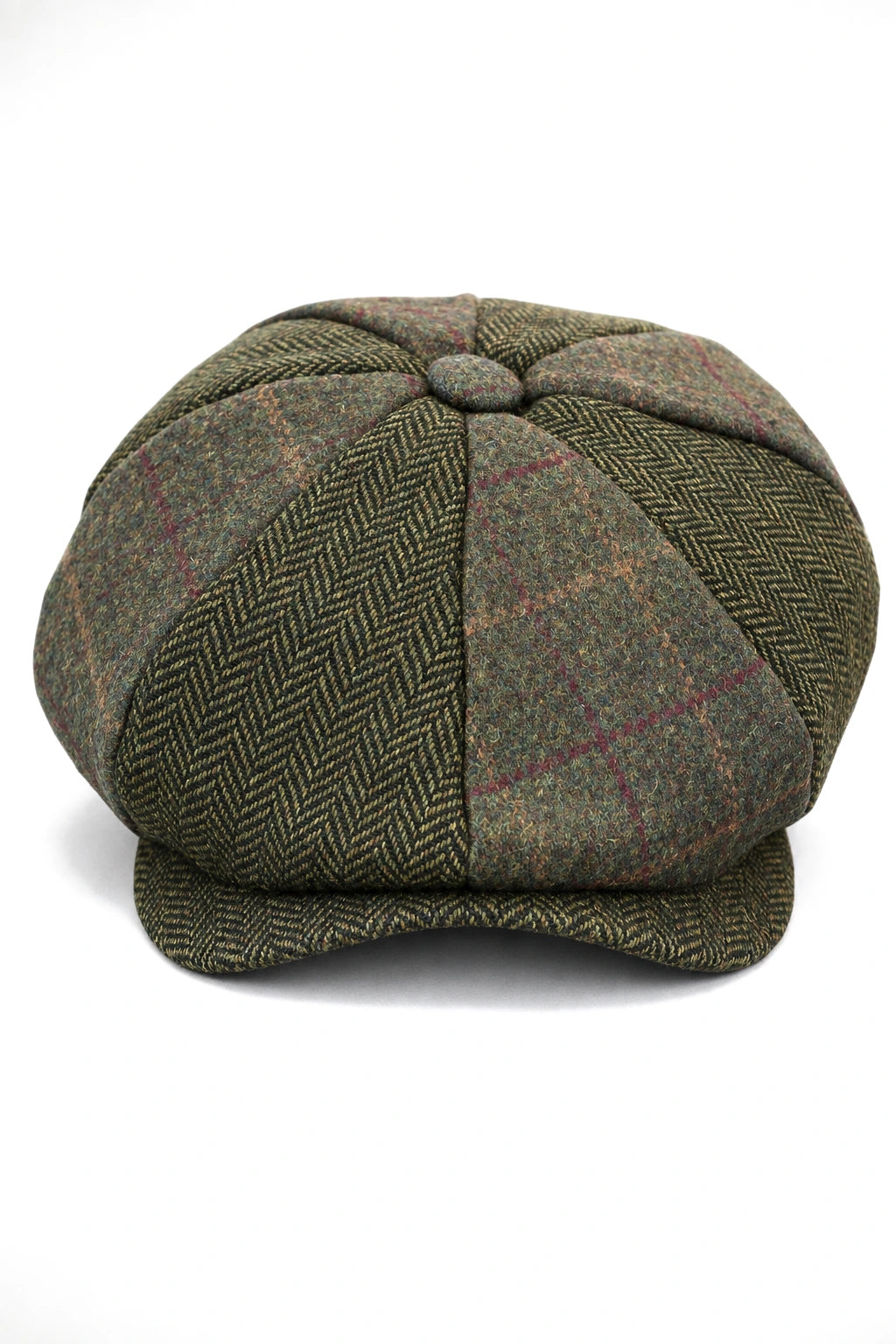 HT6325 - Boné Newsboy Masculino de 8 Painéis em Tweed Xadrez Espinha de Peixe