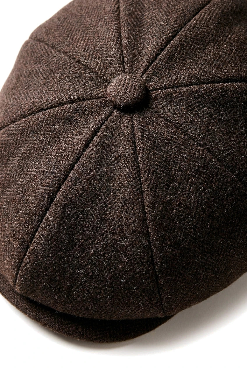 HT6363 - Boné masculino vintage de tweed estilo Peaky Blinders - Marrom/Vinho