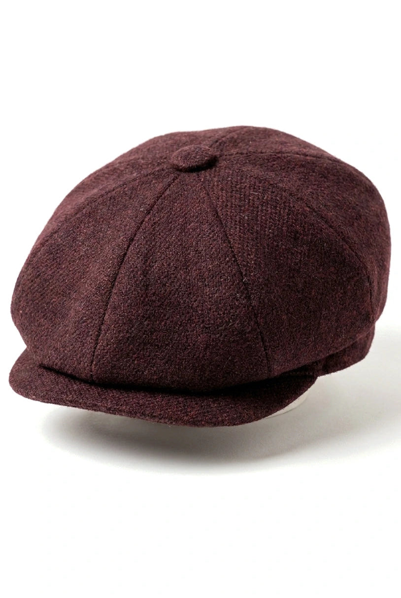 HT6363 - Boné masculino vintage de tweed estilo Peaky Blinders - Marrom/Vinho
