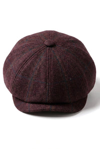 HT6363 - Boné masculino vintage de tweed estilo Peaky Blinders - Marrom/Vinho