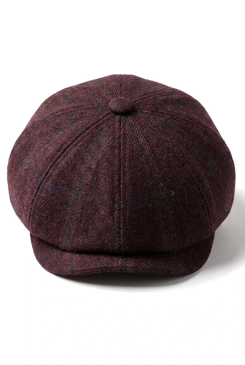 HT6363 - Boné masculino vintage de tweed estilo Peaky Blinders - Marrom/Vinho