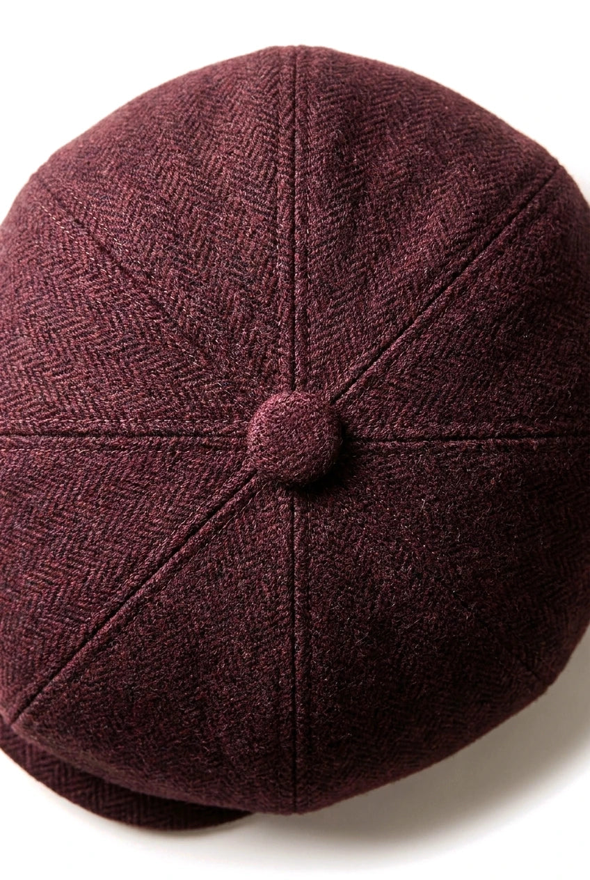 HT6363 - Boné masculino vintage de tweed estilo Peaky Blinders - Marrom/Vinho