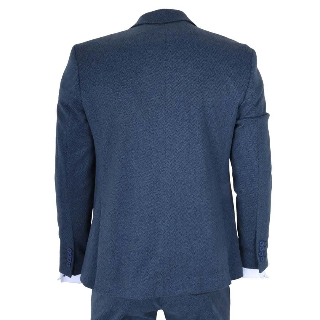 IM40 - Terno masculino de tweed espinha de peixe azul marinho de 3 peças