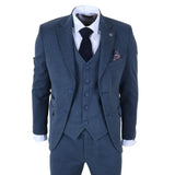 IM40 - Terno masculino de tweed espinha de peixe azul marinho de 3 peças