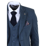 IM40 - Terno masculino de tweed espinha de peixe azul marinho de 3 peças