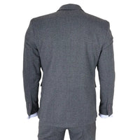 IM41 - Terno de tweed espinha de peixe cinza de 3 peças para homem