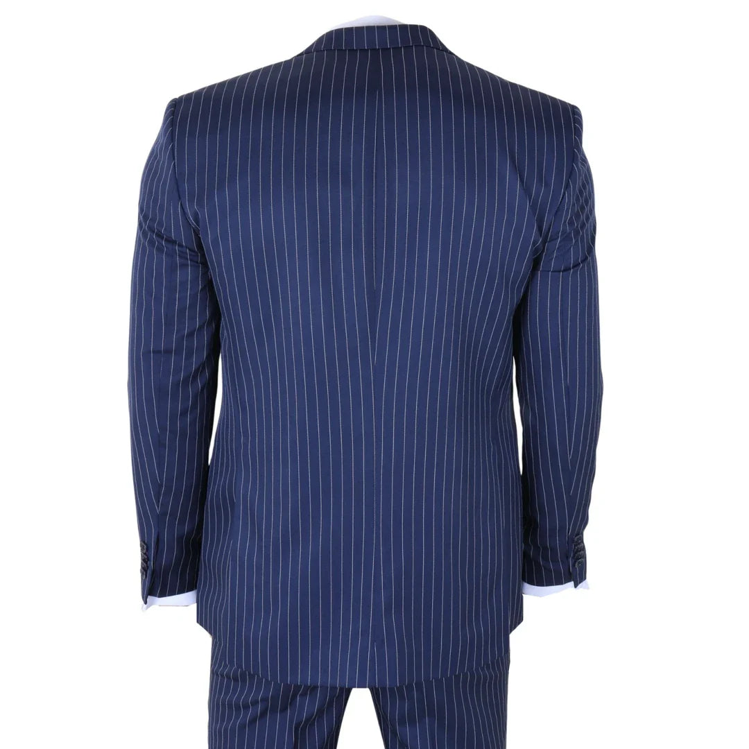 IM43 - Terno masculino de três peças azul marinho com risca de giz, estilo Shelby
