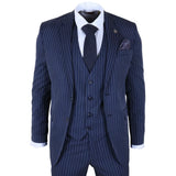 IM43 - Terno masculino de três peças azul marinho com risca de giz, estilo Shelby