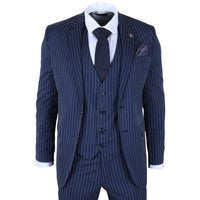 IM43 - Terno masculino de três peças azul marinho com risca de giz, estilo Shelby