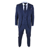 IM43 - Terno masculino de três peças azul marinho com risca de giz, estilo Shelby