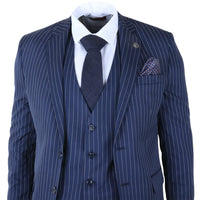 IM43 - Terno masculino de três peças azul marinho com risca de giz, estilo Shelby