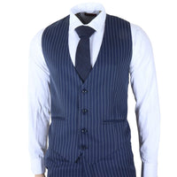 IM43 - Terno masculino de três peças azul marinho com risca de giz, estilo Shelby