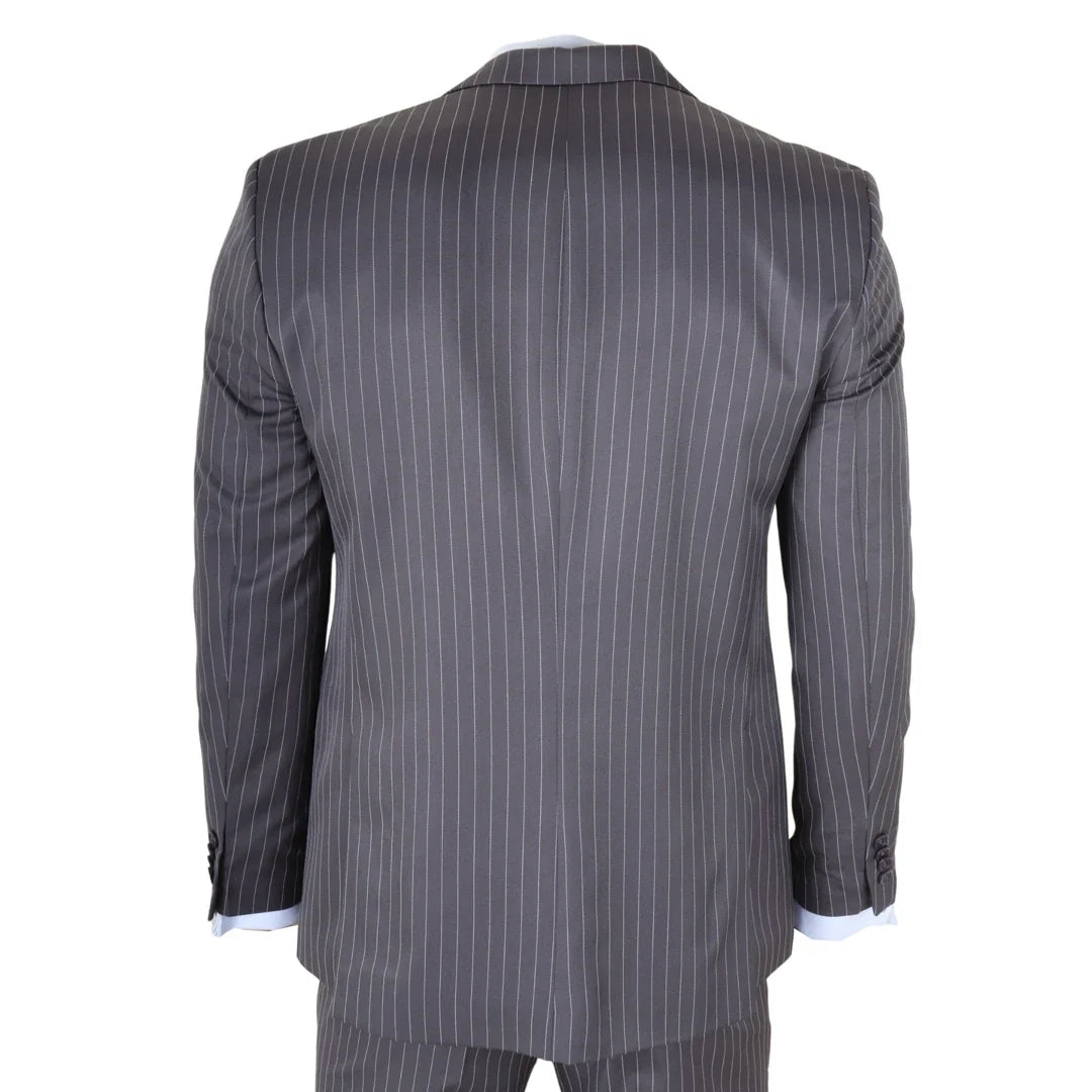 IM44 - Terno masculino risca de giz cinza de 3 peças estilo Shelby
