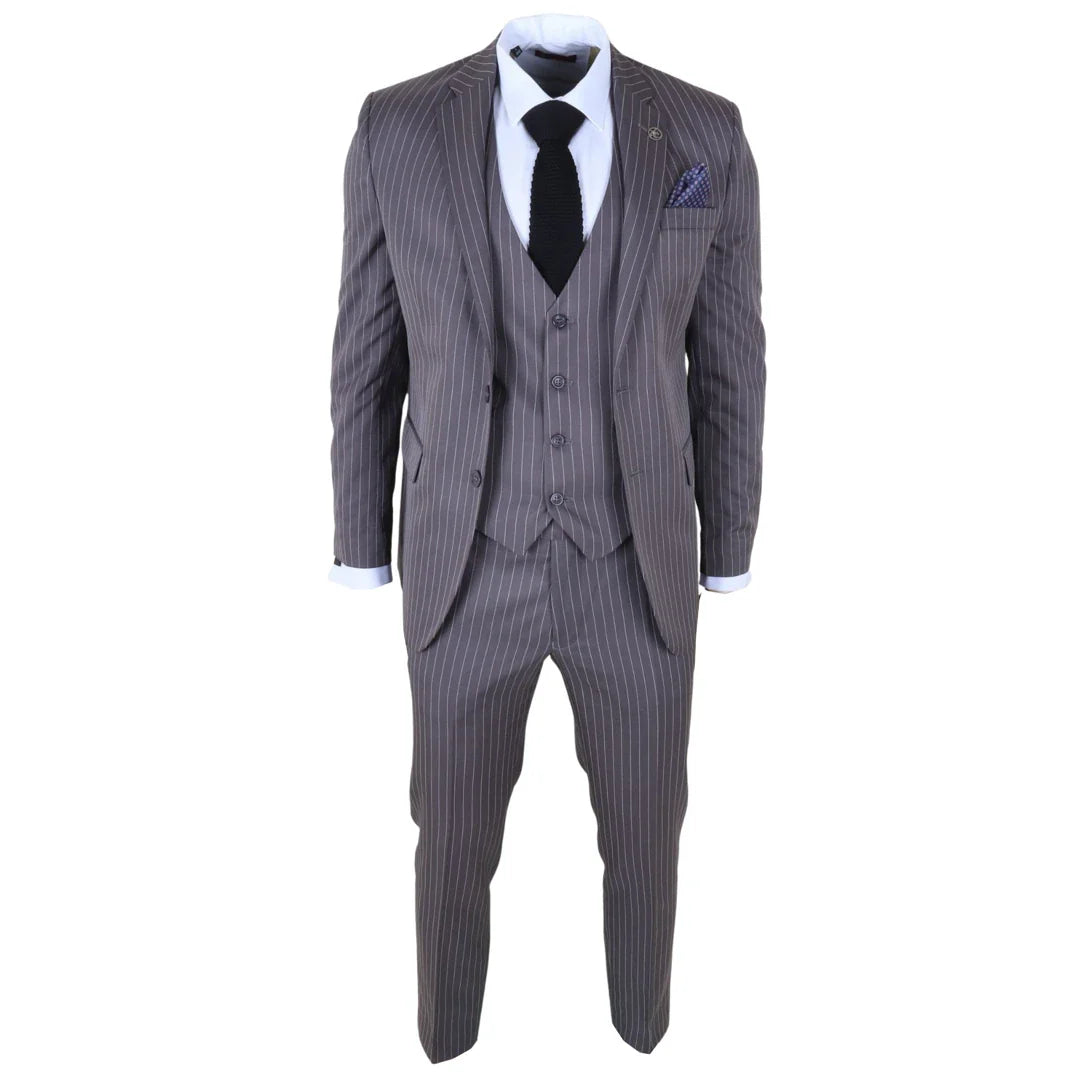 IM44 - Terno masculino risca de giz cinza de 3 peças estilo Shelby